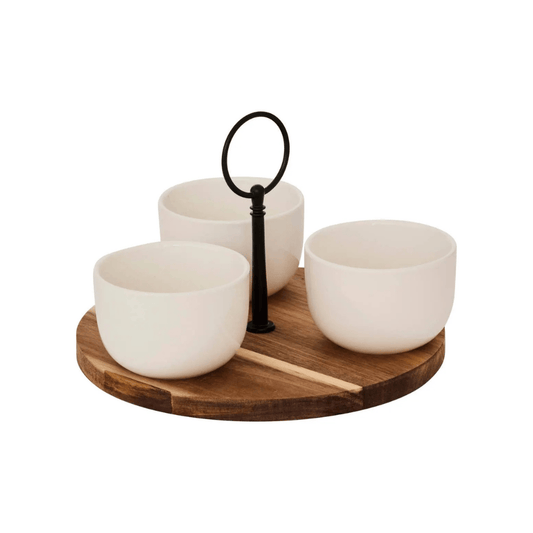 Alpha 55 Set apéritif 4 pièces Élégance plateau acacia blanc