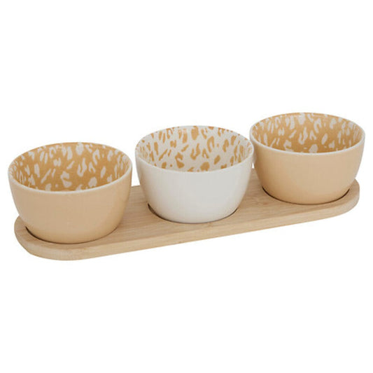 Alpha 55 Set apéritif 4 pièces Leopardi plateau en bambou