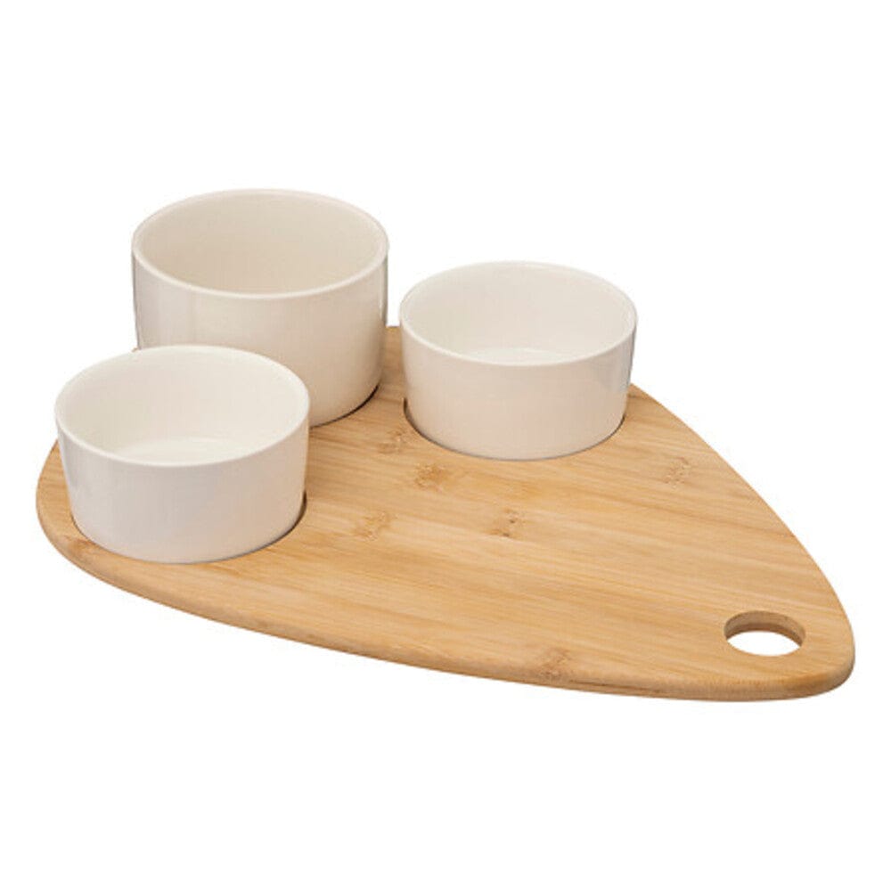 Alpha 55 Set apéritif 4 pièces plateau en bambou blanc
