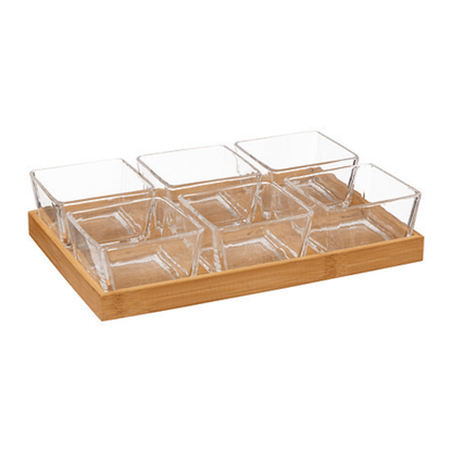 Alpha 55 Set apéritif en verre et bambou 7 pièces 28,5 × 19,5 × 5,5 cm