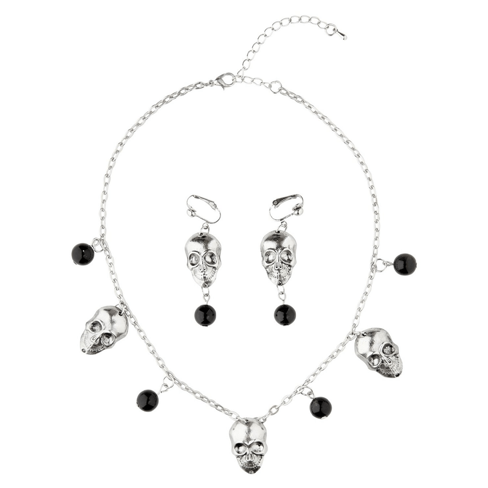 Alpha 55 set bijoux Argent Set de collier et boucles d'oreilles crânes argenté