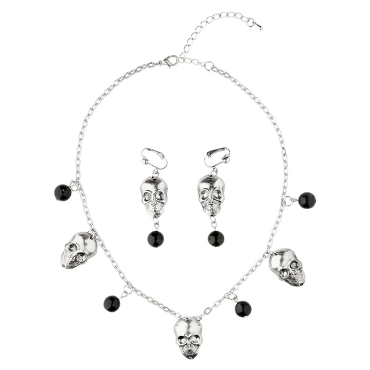 Alpha 55 set bijoux Argent Set de collier et boucles d'oreilles crânes argenté