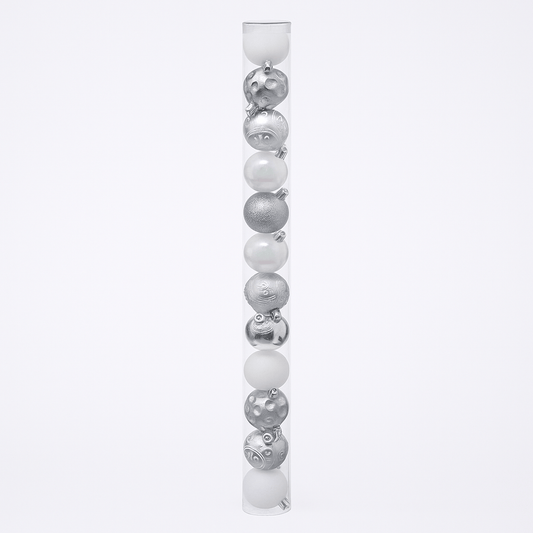 Alpha 55 Set de 12 boules de Noël blanc et argent – Décor élégant