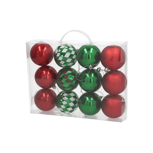 Alpha 55 Set de 12 boules de Noël rouge et vert – Décor classique