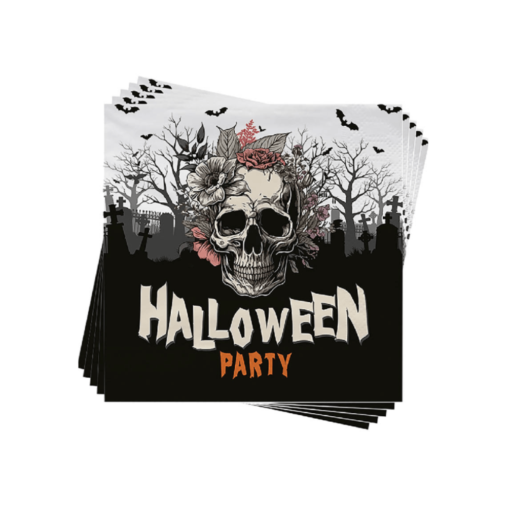 Alpha 55 Set de 12 Serviettes Crâne 17 x 17 cm Halloween