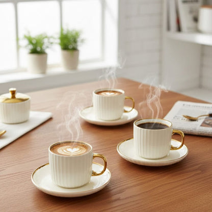 Alpha 55 Set de 12 Tasses à Thé Italy Home – Rayures et Filet Doré