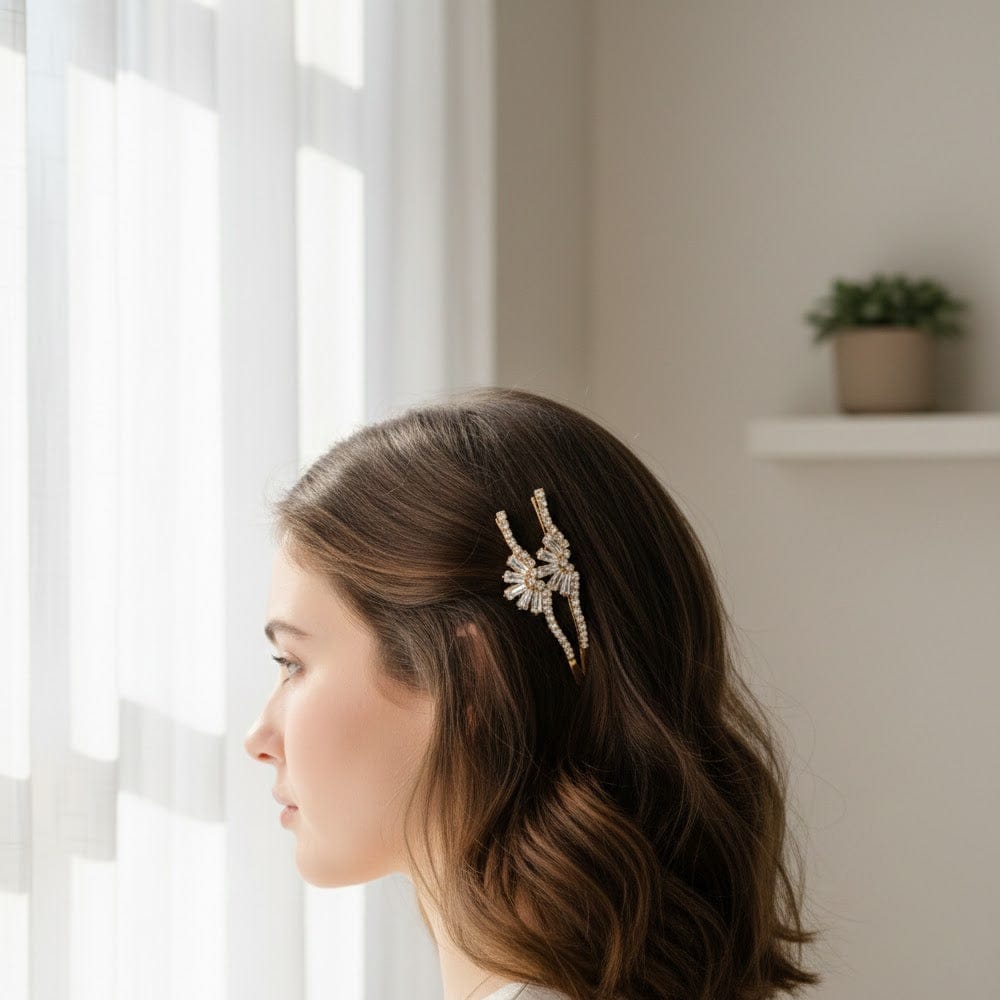 Alpha 55 Set de 2 barrettes strass couronne – Élégance royale