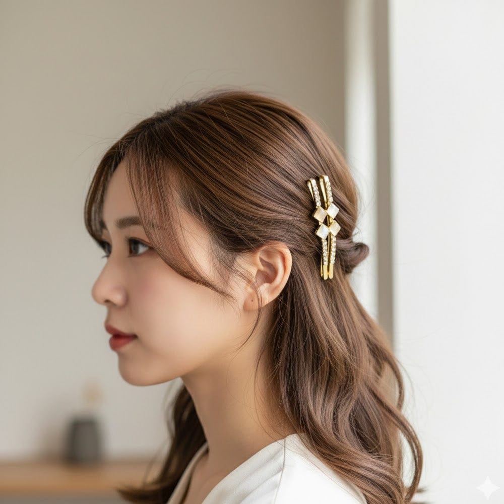 Alpha 55 Set de 2 barrettes strass nacre – Élégance douce