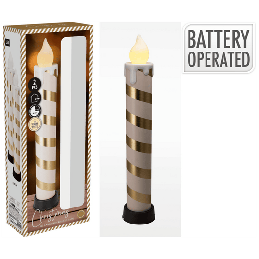 Alpha 55 Set de 2 Bougies LED Rayées Or/Blanc – Déco Élégante