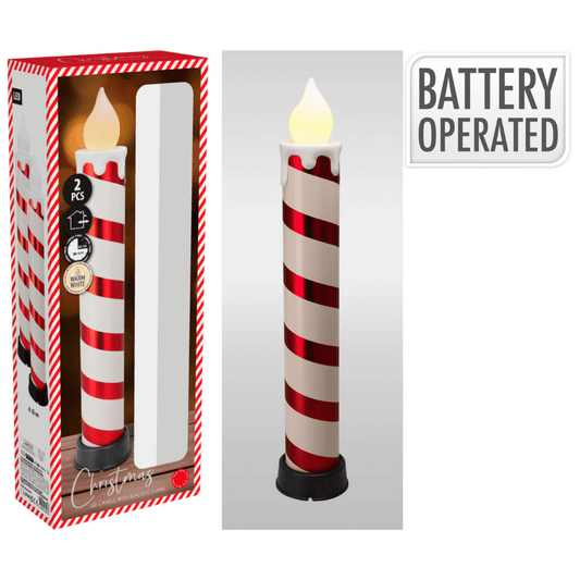 Alpha 55 Set de 2 Bougies LED Rayées Rouge/Blanc – Déco Noël