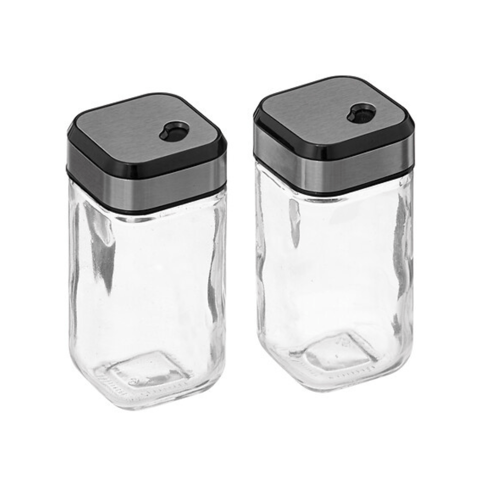Alpha 55 Set de 2 bouteilles sel et poivre en verre et inox