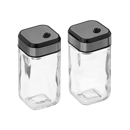 Alpha 55 Set de 2 bouteilles sel et poivre en verre et inox