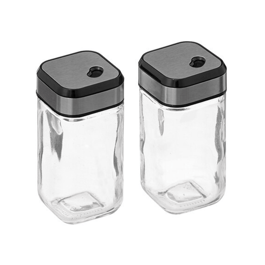 Alpha 55 Set de 2 bouteilles sel et poivre en verre et inox