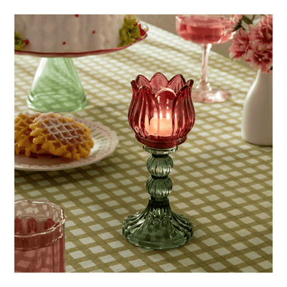 Alpha 55 Set de 2 photophores Fleur de Rose en verre