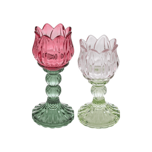 Alpha 55 Set de 2 photophores Fleur de Rose en verre