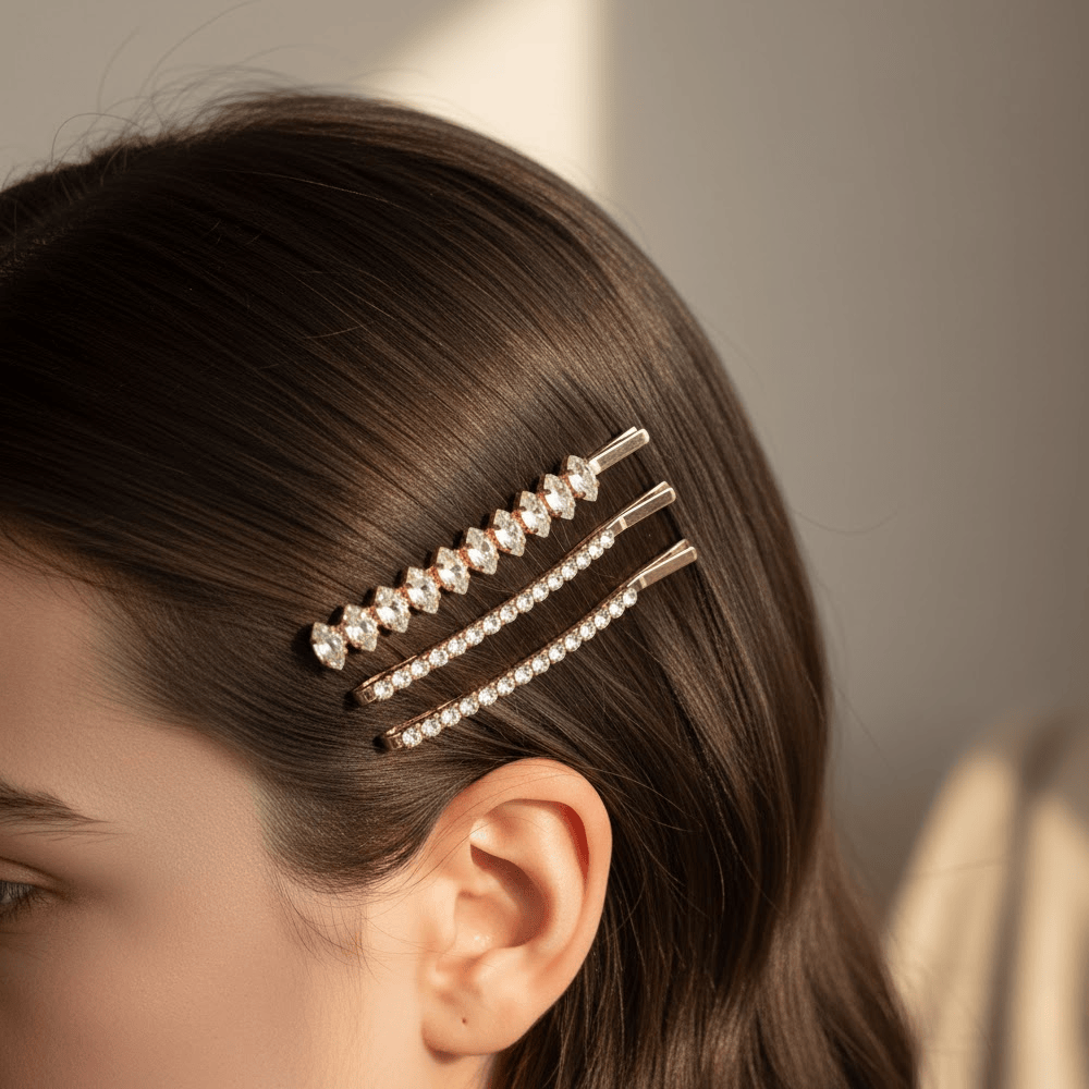 Alpha 55 Set de 3 barrettes perles fines dorées – Chic