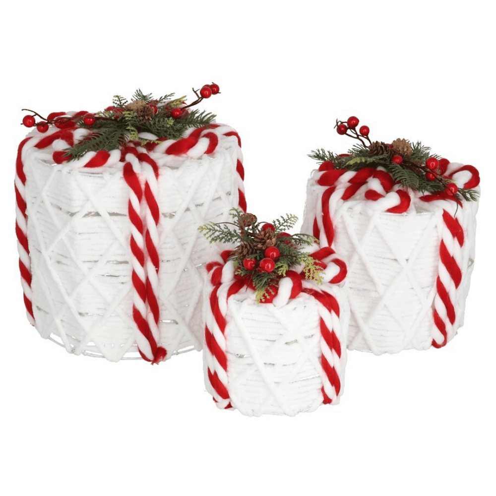 Alpha 55 Set de 3 boîtes cadeau blanches rondes – 45 LED