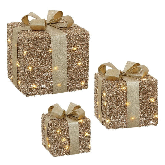 Alpha 55 Set de 3 Boîtes Cadeaux LED Champagne – Déco Luxe