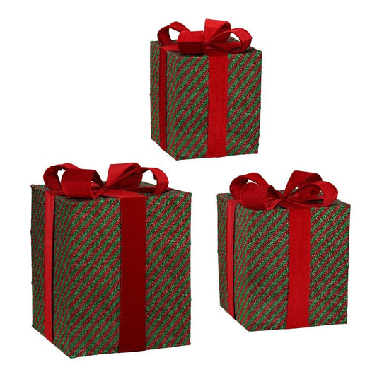 Alpha 55 Set de 3 Boîtes Cadeaux Vert-Rouge – Noël Festif