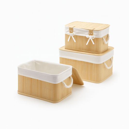 Alpha 55 Set de 3 paniers de rangement avec couvercle en bambou