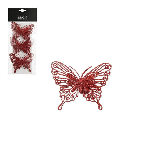 Alpha 55 Set de 3 Papillons Clip Rouge – Déco Noël Élégante