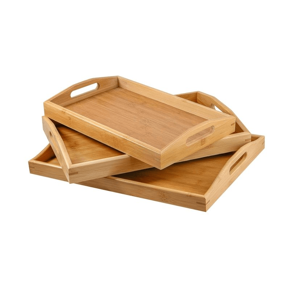 Alpha 55 Set de 3 Plateaux avec Anses en Bambou