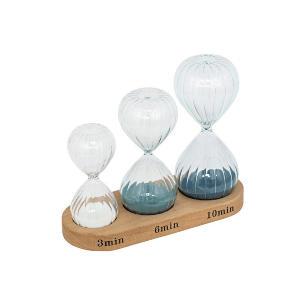 Alpha 55 Set de 3 sabliers déco avec plateau en bois