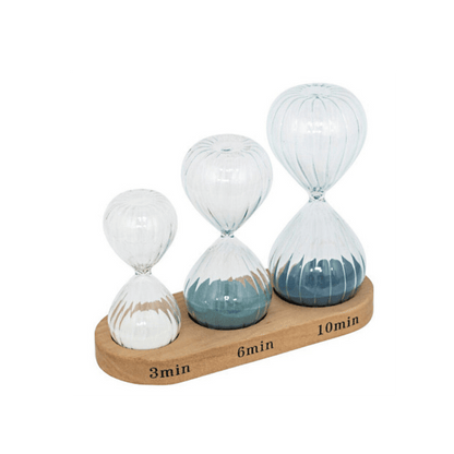 Alpha 55 Set de 3 sabliers déco avec plateau en bois