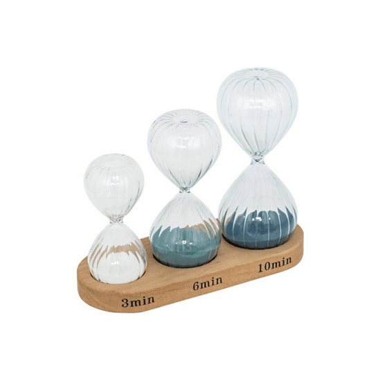 Alpha 55 Set de 3 sabliers déco avec plateau en bois