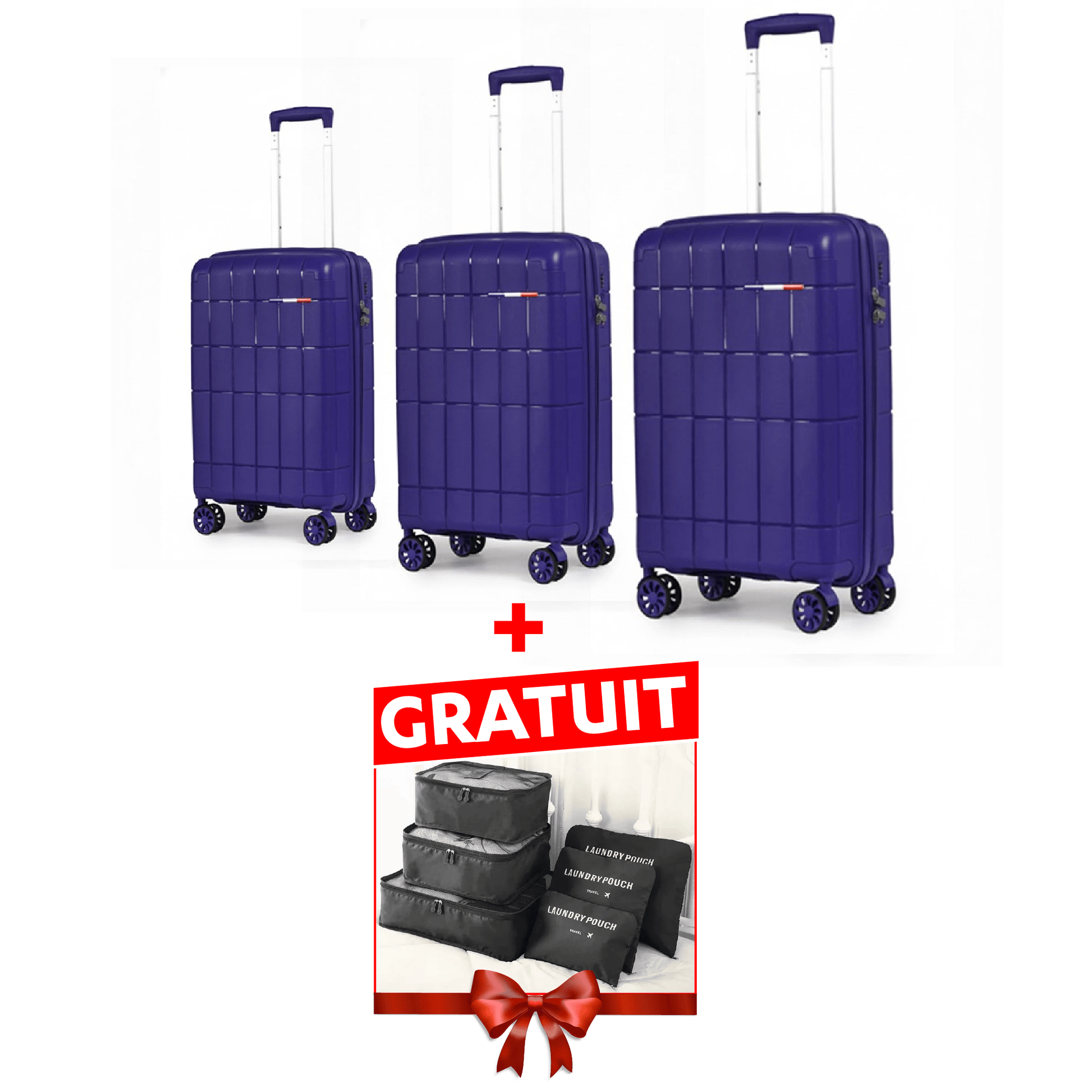Alpha 55 Set de 3 trolley quadrillé + organisateur voyage 6 pièces gratuit