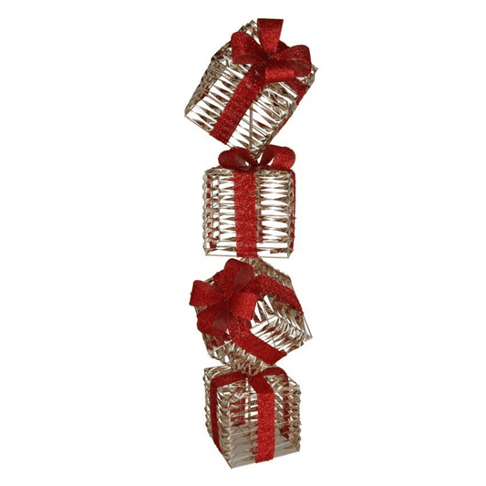 Alpha 55 Set de 4 boîtes cadeau dorées – Nœuds rouges 60 LED