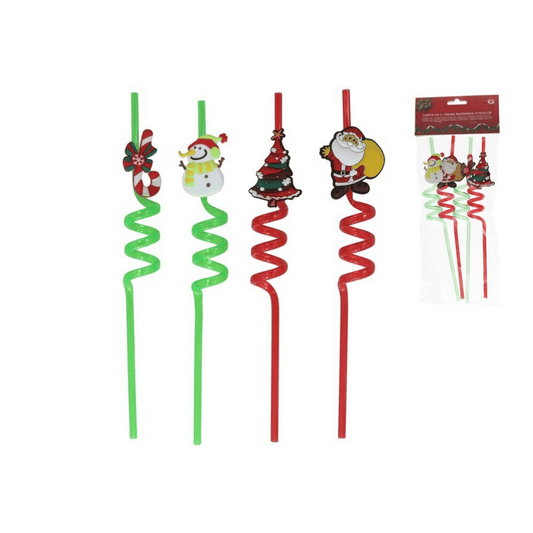 Alpha 55 Set de 4 pailles spirales avec figurines – Accessoire festif