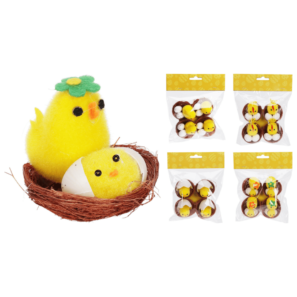 Alpha 55 Set de 4 poussins nid avec œuf – Déco Pâques