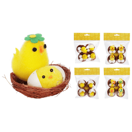 Alpha 55 Set de 4 poussins nid avec œuf – Déco Pâques