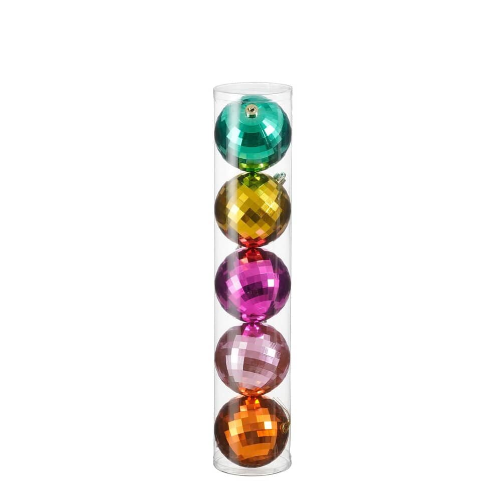Alpha 55 Set de 5 boules de Noël or, vert, rose, orange, fuchsia