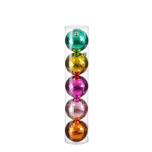 Alpha 55 Set de 5 boules de Noël or, vert, rose, orange, fuchsia