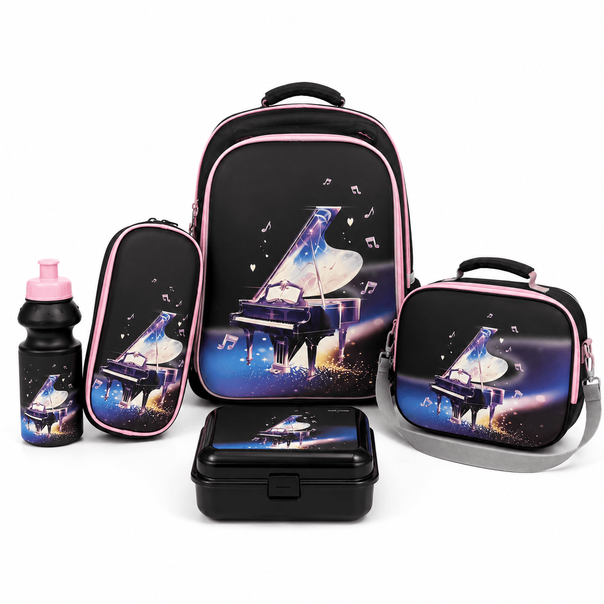 Alpha 55 Set de 5 Pièces Sac à Dos 15" Motif Piano