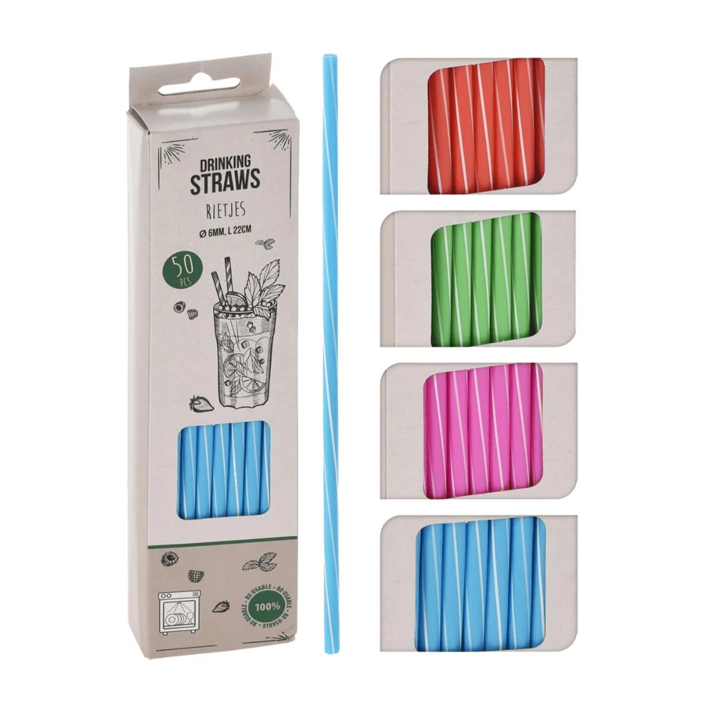 Alpha 55 Set de 50 Pailles en Plastique - Pratiques et Colorées