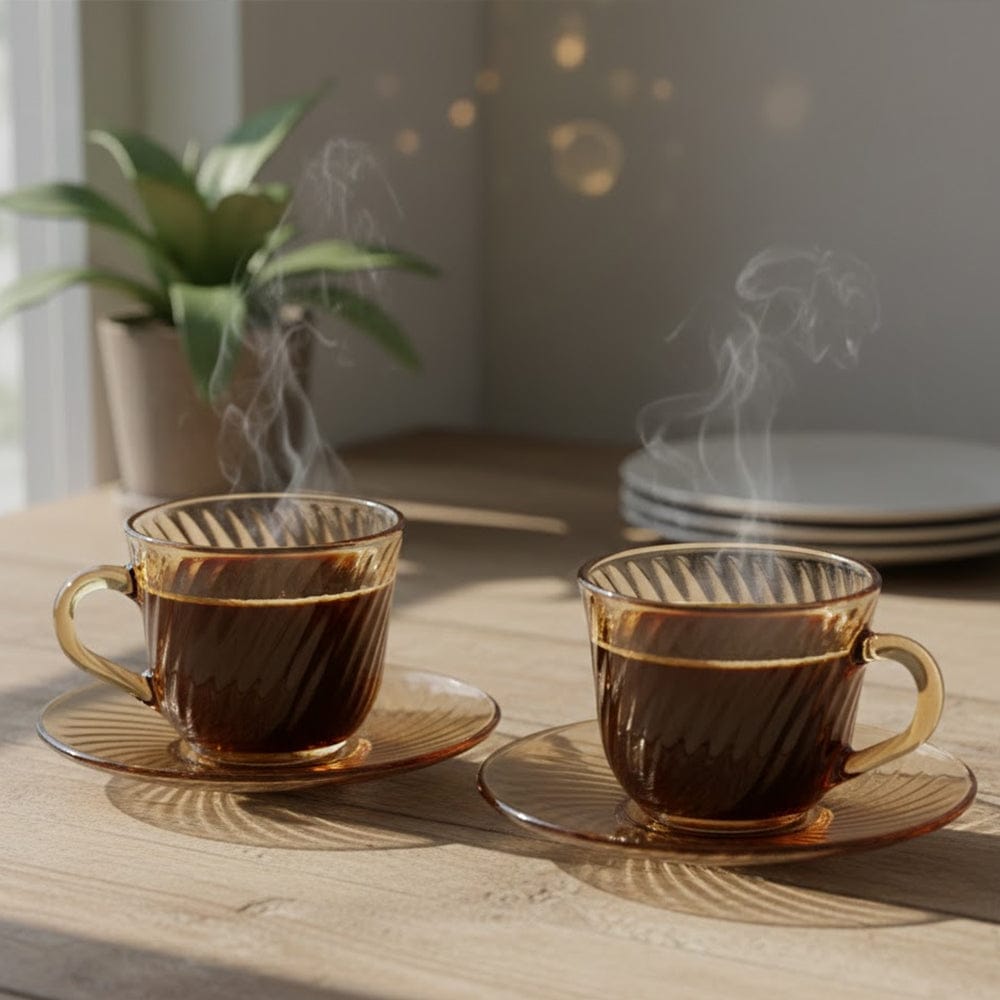 Alpha 55 Set de 6 tasses à café en verre rayé ambre