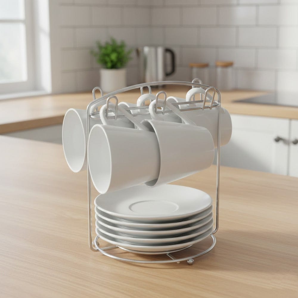 Alpha 55 Set de 6 Tasses Café 8cl avec Rack – Rangement Chic