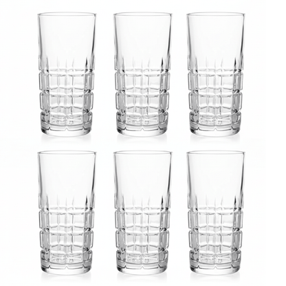 Alpha 55 Set de 6 Verres à Eau Forme Haute – Motif Quadrillé