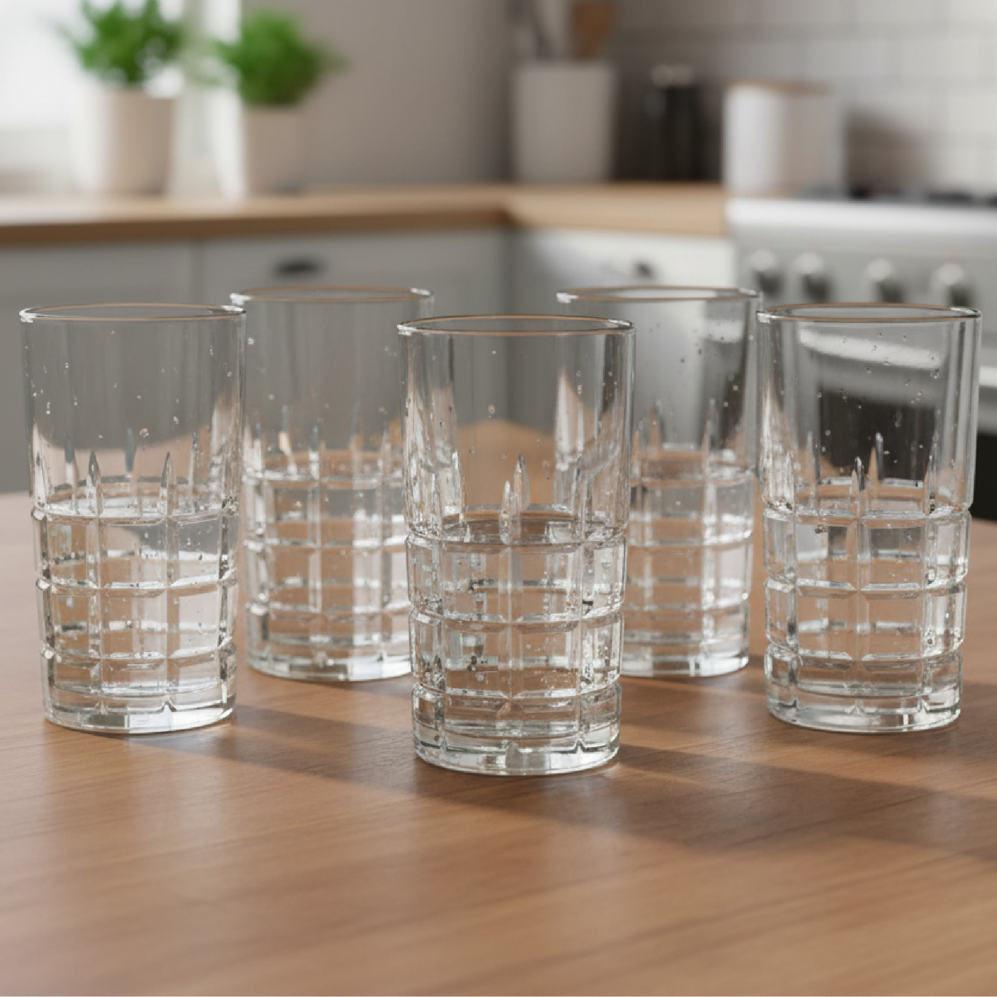 Alpha 55 Set de 6 Verres à Eau Forme Haute – Motif Quadrillé