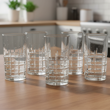 Alpha 55 Set de 6 Verres à Eau Forme Haute – Motif Quadrillé