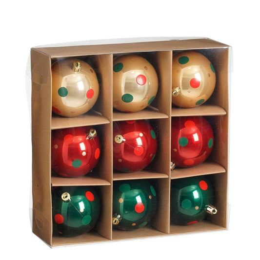 Alpha 55 Set de 9 boules de Noël or, vert et rouge – Décor festif