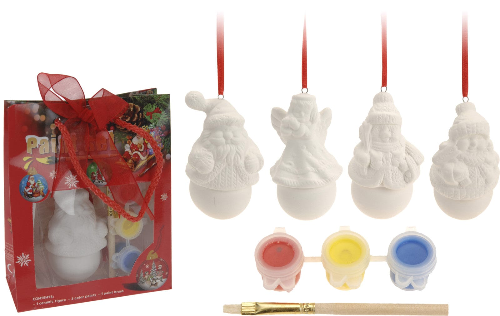 Noël, déco : Kit peinture figurine en  céramique 5 pièces, 4 modèles assortis