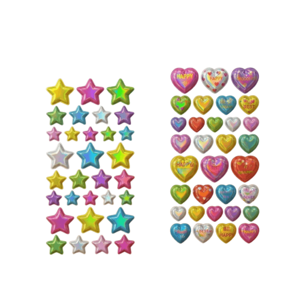 Alpha 55 Stickers relief cœurs & étoiles – Déco créative