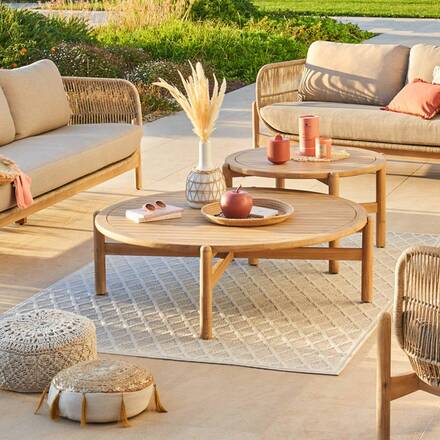Alpha 55 Table basse de jardin ronde en acacia 120 × 120 × 38 cm