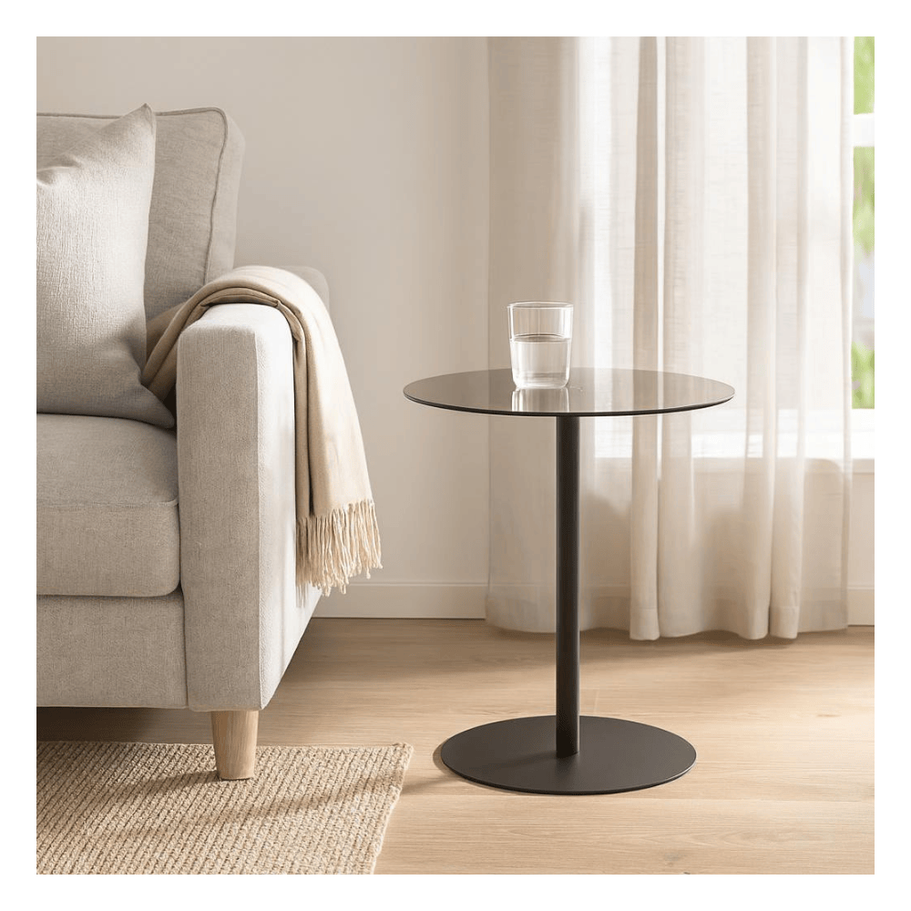 Alpha 55 Table d’Appoint en métal & verre Noire