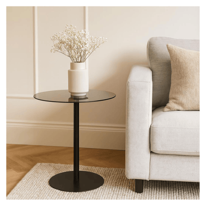Alpha 55 Table d'Appoint Métal & Verre Noir - Design Moderne