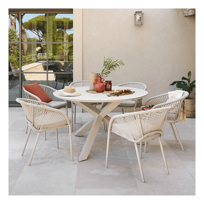 Alpha 55 Table Oryon ronde 6 places aluminium en verre argile